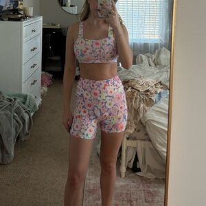 Floral Print Sports Bra and Shorts Set